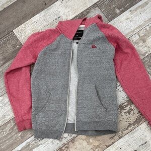 Quiksilver Kids Gray Zip Hoodie with Pink Raglan Sleeves Size M